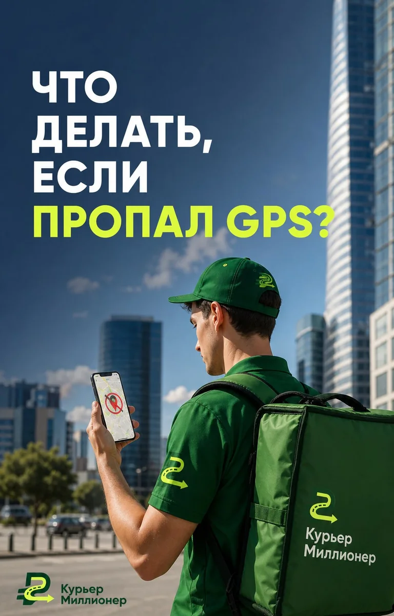 Курьер остановился и проверяет GPS и навигацию на телефоне